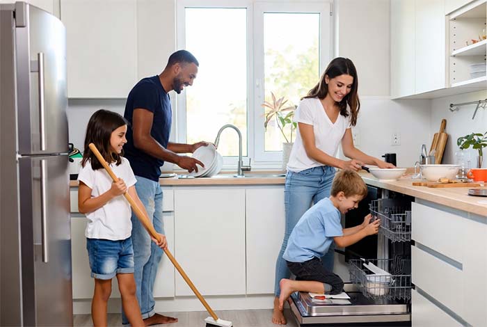 خانواده در حال کمک به هم 